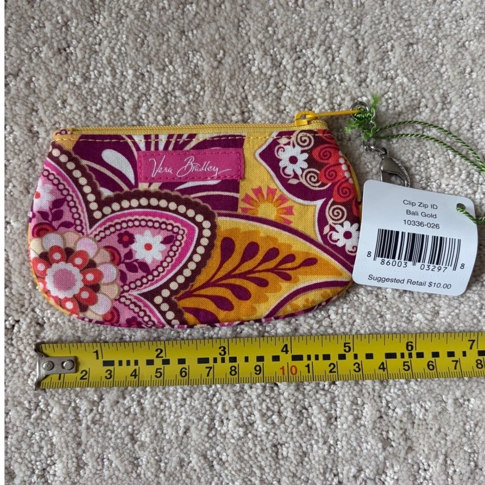 Vera Bradley Clip Zip ID Case Bali Gold NWT Paisley Boho Floral Pouch *Retired*